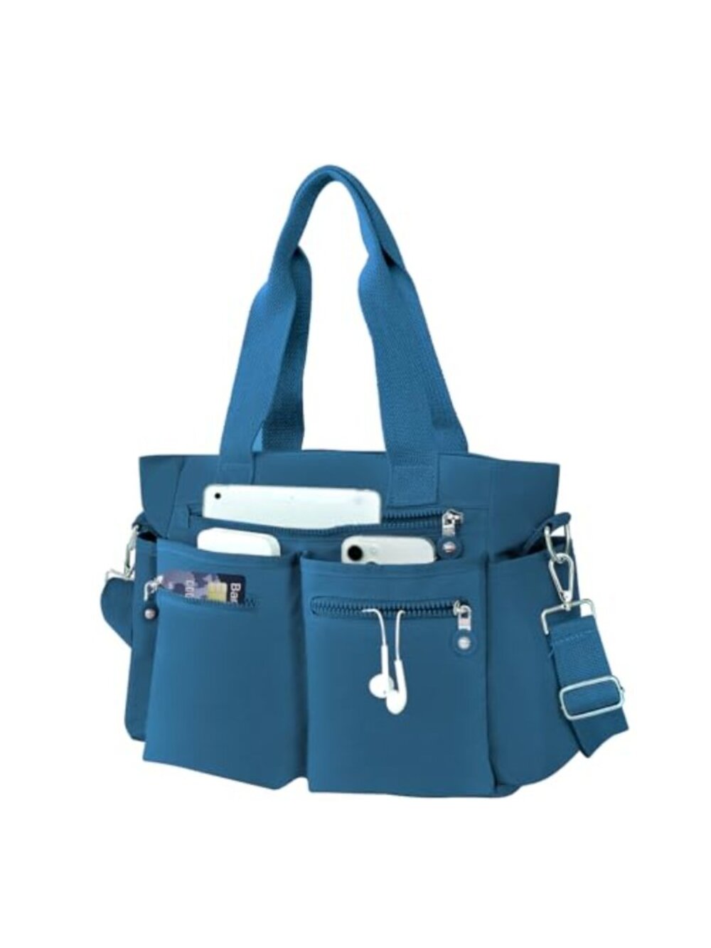 Canvas Tote Bag Crossbody Purse with Zipper & Multi Pockets Large Shoulder Bag